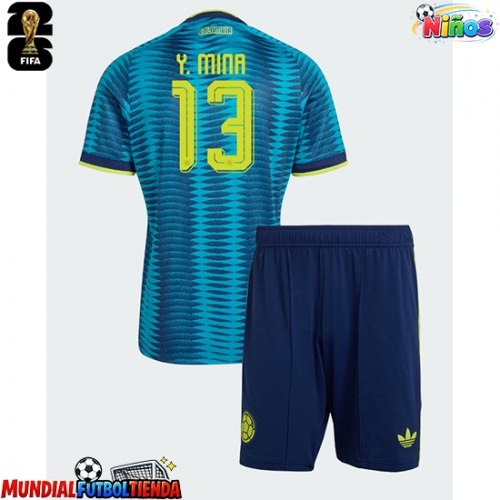 Camiseta Colombia Yerry Mina #13 Segunda Equipación Replica Mundial 2026 para niños mangas cortas (+ Pantalones cortos)